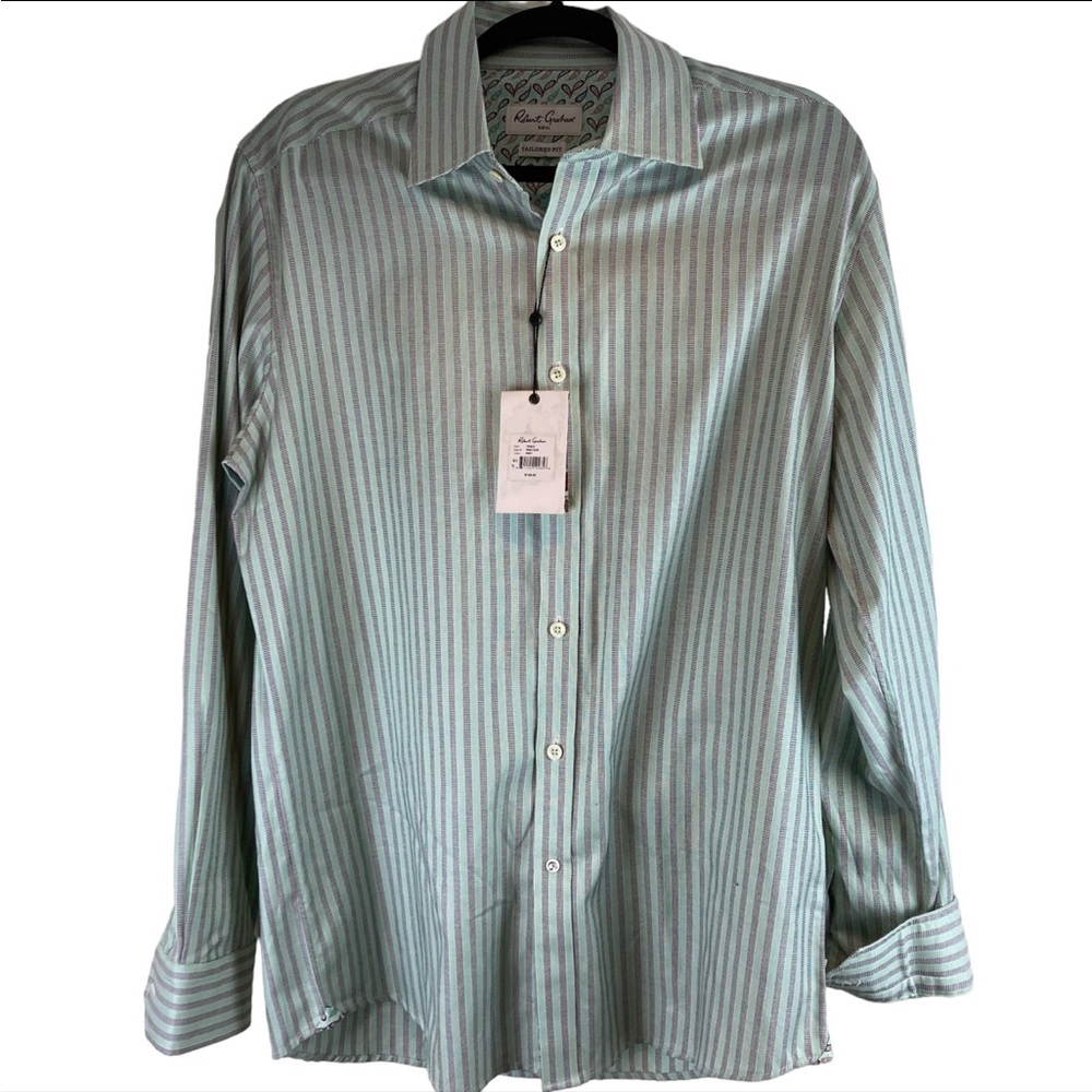 Robert Graham Mint Stripe Shirt Flip Cuffs Tailored Fit NWT - Size 42/16.5
